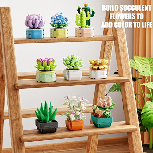 TYCOLE 9 in 1 Tiny Flowers Succulents Artificial Plant Set-Creative Botanical Building Block Toy, Botanical Collection for Office&Home Decor, Birthday Gift for Adults and Kids 8-12(832 PCS)