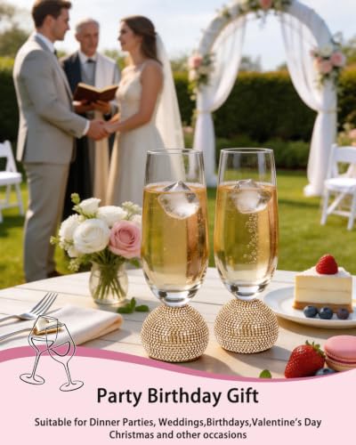 Stemless Fancy Champagne Flutes set of 4,Luxury Crystal Wedding Glasses | 10 oz Hand Blown Unbreakable Mimosa Glasses,for Weddings, Anniversaries, Christmas, Special Days (Gold Clear) - color: Gold Champagne glass