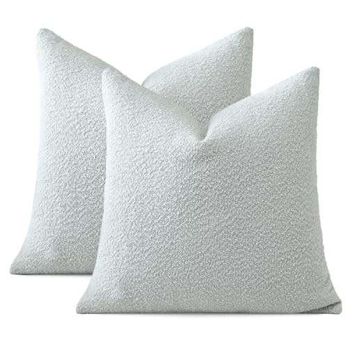 OTOSTAR Pack of 2 Textured Boucle Throw Pillow Covers Square Pillow Cases Cozy Soft Decorative Couch Cushion Case for Chair Sofa Bedroom Living Room Home Decor 20 x 20 Inch, Blue Grey