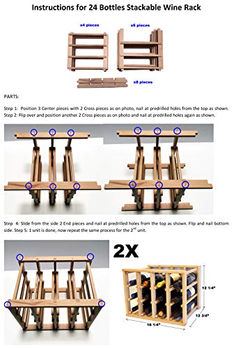 sfDisplay.com,LLC. 24 Bottle Modular Stackable Wine Rack Stack As Many Sets Together (1 Set = 24 Bottle Capacity) - size: 1 set = 24 Bottle Capacity