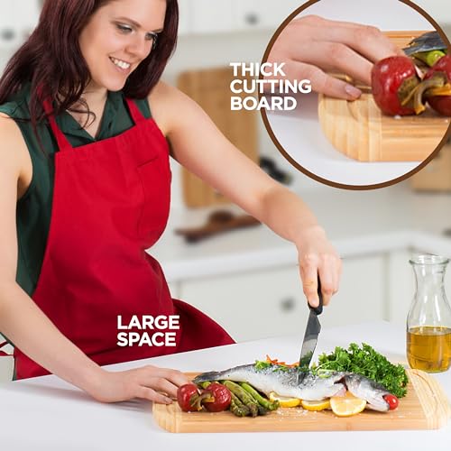 Bamboo Cutting Board Extra Large - 18 Inch XL Wood Chopping Board with Vertical Grain Strength, Lightweight Non Toxic Board for Meat, Vegetables, Bread, Cheese, Charcuterie, Kitchen Prep Serving Gift - size: 18"L x 12"W