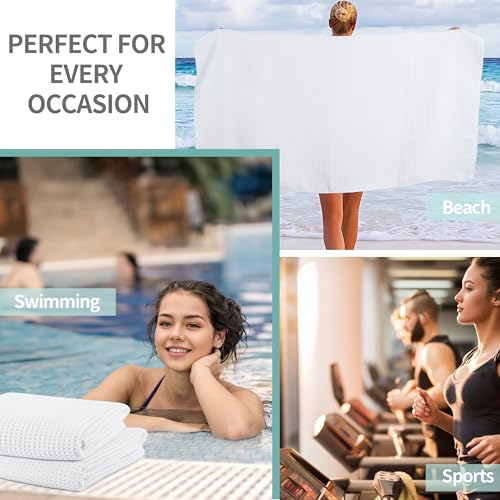 Microfiber Waffle Bath Towels, 4 Pieces, Soft, Absorbent, Fast Drying, Lint Free 430 GSM (27''x55''/68.58 cm x139.7 cm) - color: White