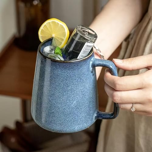 Extra Large Tall Coffee Mugs with Handle - Set of 2, 24 oz Ceramic, Dishwasher & Microwave Safe, Blue and Green - color: 24 oz-Blue&Green