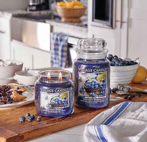 Village Candle Wild Maine Blueberry Large Glass Apothecary Jar Scented Candle, 21.25 oz, Dark Blue
