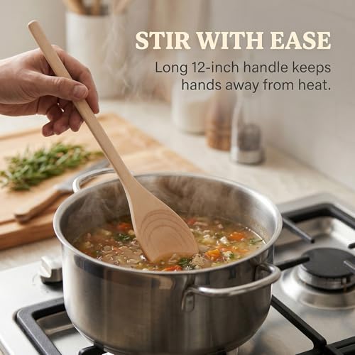KEILEOHO 12PCS 12 Inch Wooden Spoons for Cooking, Long Handle Wooden Mixing Spoon, Wooden Kitchen Utensil for Cooking, Kitchen Stirring and Crafting
