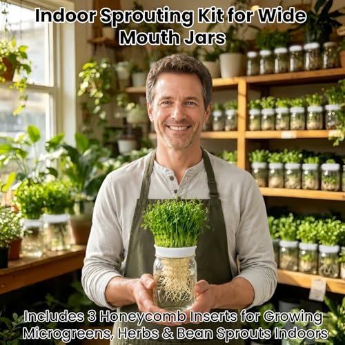 Honeycomb Sprouting Trays for Mason Jars, 3-Pack Seed Starter | Deep, medium, shallow depths, PLA material, soil-free use for beans, grains, herbs, kitchen counters