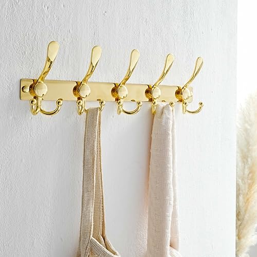 Coat Rack Wall Mount, Heavy Duty 12-Gauge Base vs Flimsy 1mm, Double-Thick Solid Anti-Snap Hooks, 16” Stud-Mount, Stainless Steel Hanger for Clothes Hat Entryway Closet Mudroom, Gold - color: Gold, size: L=17" (1pcs)
