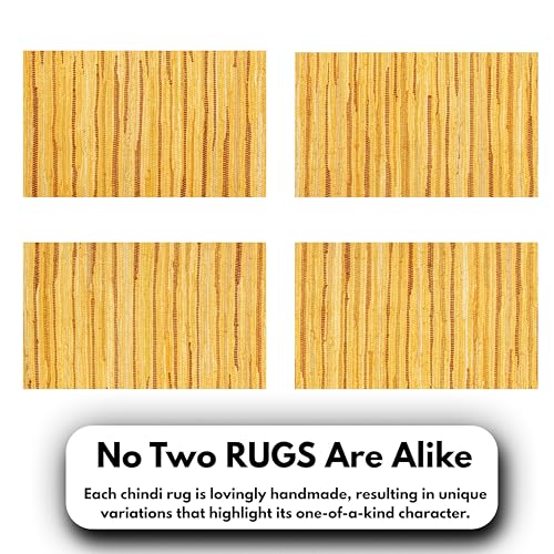 Chindi Area Rug 3x5 Feet - Mustard | Cotton Woven Rugs for Bedroom, Easy Clean Boho Throw Carpet - color: Mustard, size: 3 x 5 feet