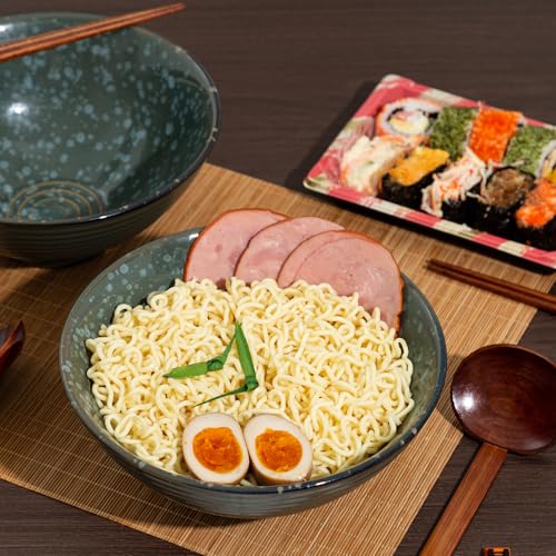 8 Inch Ceramic Ramen Bowl Set of 2, 40oz Japanese Bowls with Spoons & Chopsticks,Durable,Microwave & Dishwasher Safe,Perfect for Ramen,Pho,Salad,Soup,Noodles,Mixing bowls(Jade Green) - color: Jade Green