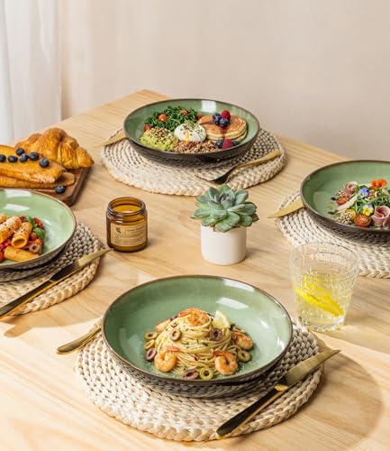 LERATIO 9.0" Ceramic Pasta Bowls Set of 4,38oz Large Stoneware Bowls Set | Reactive Glaze Serving Bowls Set,Wide Bowl for Pasta,Salad,Fruit & Noodles,Housewarming & Wedding Gift-Light Green - color: Light Green, size: Set of 4