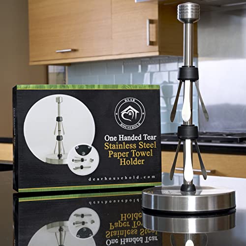 Heavy-Duty Stainless Steel Paper Towel Holder - Easy One-Handed Tear with Suction Cups - Modern Weighted Standing Countertop Dispenser for Kitchen - Holds All Paper Towel Rolls, Silver - color: Silver