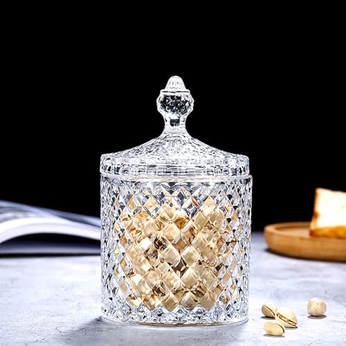 Colorful Crystal Glass Candy Snack Barrel Storage Jar Embossed Luxury Cookie Buffet Canister With Lids Jewelry Box Jar Biscuit Containers(Clear) - color: Cylinder-Clear
