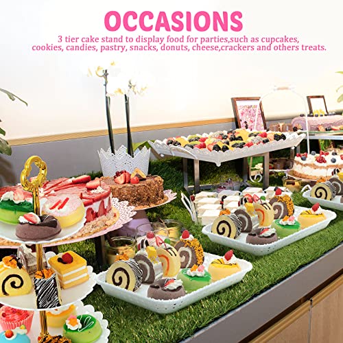 Honeydak 3 Sets of 3 Tier Serving Tray 3 Tiered Dessert Stand Wedding Cupcake Stand PP Plastic Cupcake Holder Dessert Tray Cake Fruit Candy Table Display Set for Birthday(White) - color: White