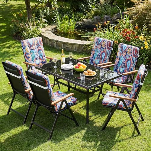 Hoteam 4 Set Outdoor Patio Chair Cushions 20 x 42 in Deep Seat Waterproof Patio Cushions Set for Furniture Replacement Removable Seat and Back (Red Paisley Pattern) - style: Red Paisley Pattern