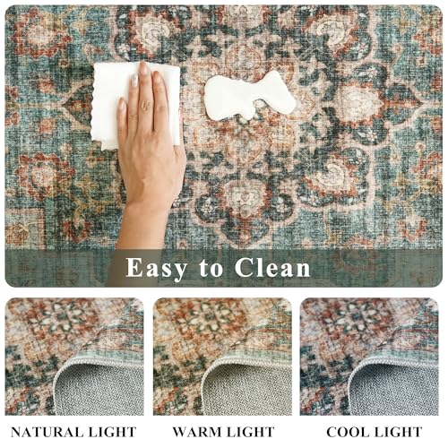 Green Washable Entry Rug: 4x4 Square Area Rugs Non Slip with Rubber Backing | Soft Carpet for Kitchen Bedroom Bedside Bathroom Entryway Low Pile Ultra Thin Stain Resistant Small Carpets (Green, 4x4) - color: Green, size: 4' x 4' (Square)