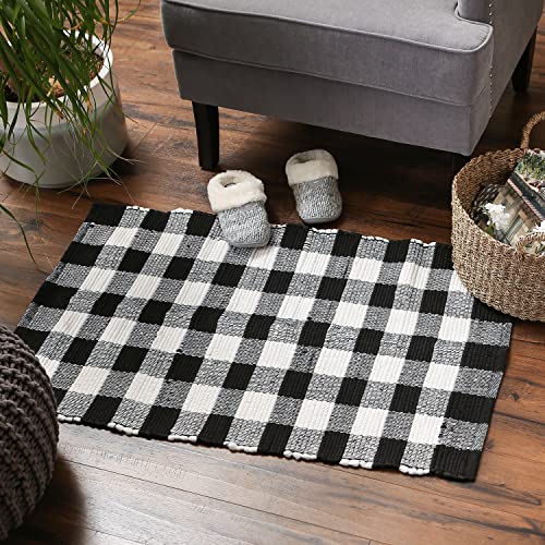 DII Buffalo Check Rug Collection, Hand Dyed Reversible Chindi Rug, 26x40, Black - color: Black, size: 2'2" x 3'4" (Rectangular)
