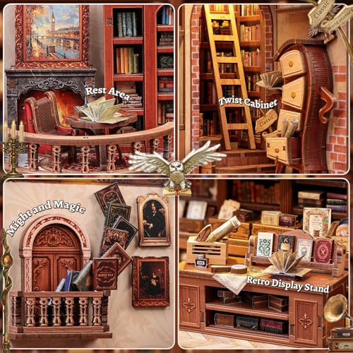 Book Nook Kit - 3D Wooden Puzzles for Adults | DIY Miniature House Kit Booknook British Style Bookshelf Decor Gifts for Women Readers Book Lovers (Thames Bookstore) - style: Thames Bookstore