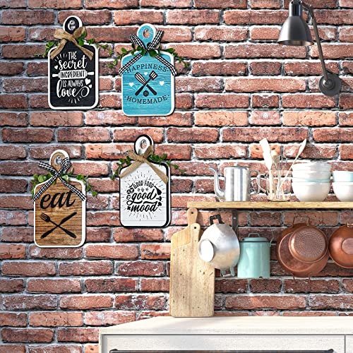 4 Pcs Wooden Kitchen Sign Rustic Kitchen Wall Decor | 3.5 x 5.9 Inch, Farmhouse Cutting Board Eat Sign Decor, Wood Wall Art Hanging Plaques for Home Dining Living Room Cafe