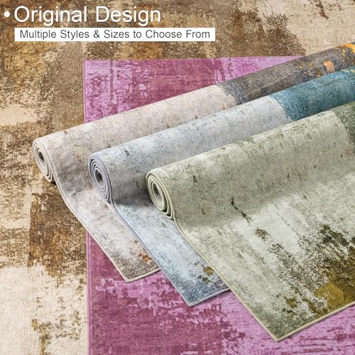 Kelarea Washable Area Rug 6x9, Non-Slip Low Pile Abstract Green | Water & Stain Resistant, Pet Friendly, Easy Clean, Ultra Soft, for Living Room, Bedroom, Nursery, Ofiice - color: Green, size: 6' x 9' (Rectangular)