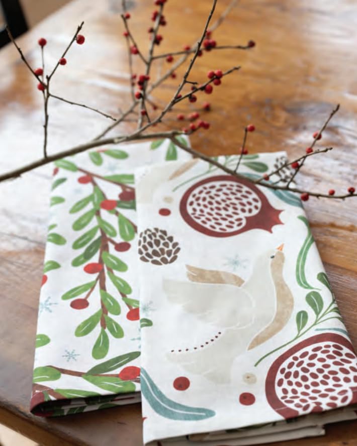 Boston International Dish Towel Set of Two Cotton Tea Towels, 28" x 18", Winter Berry - color: Winter Berry