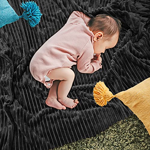 DISSA Fleece Blanket Twin Size – 60x80, Black - Soft, Plush, Fluffy, Fuzzy, Warm, Cozy – Perfect Throw for Couch, Bed, Sofa - with Pompom Fringe - Flannel Blanket - color: Black, size: 60x80"