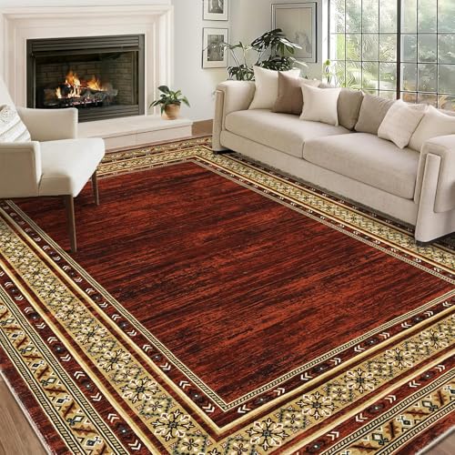 Modern Solid Area Rug 5x7 Washable Non Slip Neutral Rugs for Living Room, Non-Shedding Stain Resistant Bordered Throw Carpet, Neutral Foldable Floor Rugs for Bedroom Dining Table | Non Slip Neutral Border Non Shedding Stain Resistant Low Pile Foldable Rug