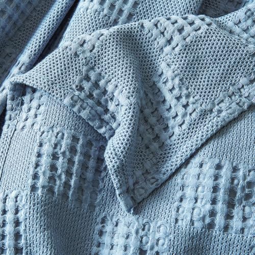 100% Cotton Waffle Knit Blanket,Lightweight,Breathable and Soft, Waffle Weave Blanket for Summer Spring,Blue,150 x 200 cm / 59 x 79 inch - color: Blue, size: Single Size 59x79 inch