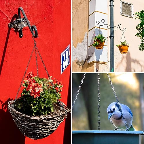 12 Pcs 15.7 inch Hanging Basket Chains 3 Point with Hooks, Black | Flower Pot Chains for Hanging Baskets, Plant Hanger Replacement Chain for Planters, Garden, Bird Feeders, Indoor & Outside