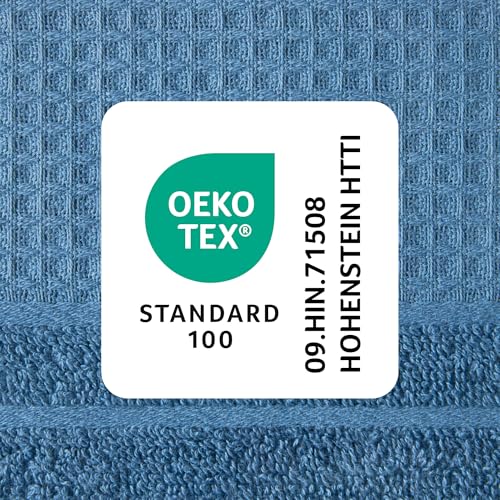 TOWN & COUNTRY BASICS 6-Piece Assorted Waffle Woven Terry Stripe Set, 2-Bath Towels, 2-Hand Towels, 2-Washcloths, 100% Cotton, Quick Dry, Blue - color: Blue