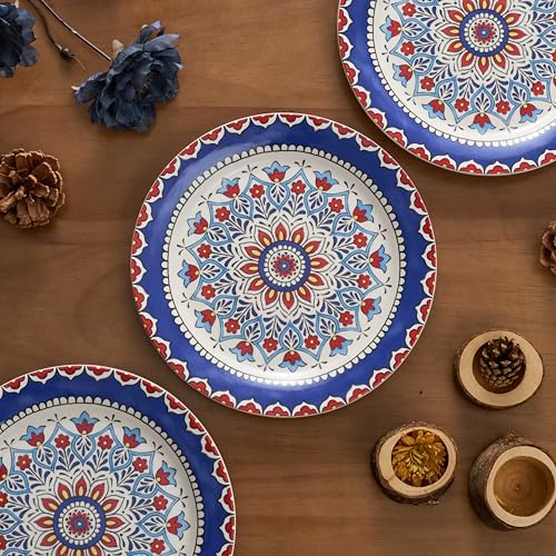 Bico Boho Totem Salad Plates Set of 4, 8.75 Inch Ceramic Dessert Plates for Salad, Appetizer, Side Dishes, Microwave and Dishwasher Safe, Gift for Housewarming and Thanksgiving - color: Boho Totem