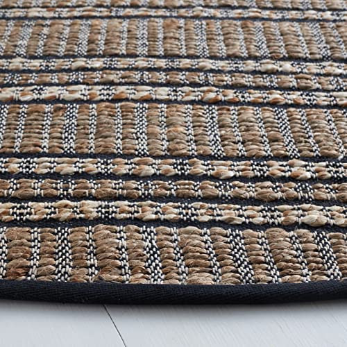 SAFAVIEH Natural Fiber Collection 7' Round Black/Natural NFB651Z Handmade Flat Weave Stripe Jute & Cotton Jute Area Rug - color: Black/Natural, size: 7' (Round)