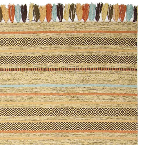SAFAVIEH Area Rug 8x10 - Montauk Collection - Large - Green & Multi, Handmade Cotton, Boho Stripe Fringe Design, Ideal for Living Room, Bedroom, Office, Dining Space (MTK901G) - color: Green/Multi, size: 8' x 10' (Rectangular)