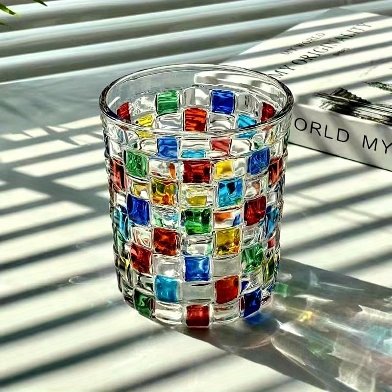 Set of 6 or 5 Hand-painted Colorful Glass Tumblers, Drinking Glassware, Cocktail Glasses for Iced Coffee Juice Tea Beverage Milk Wine With Artistic Design - color: Woven-Bag Design Set of 6
