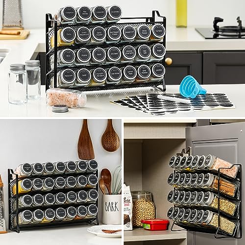 AOZITA Spice Rack Organizer with 28 Empty Spice Jars with Silver Lids, Funnel, Labels - Seasoning Organizer for Countertop, Cabinet, Kitchen, Pantry - color: Silver