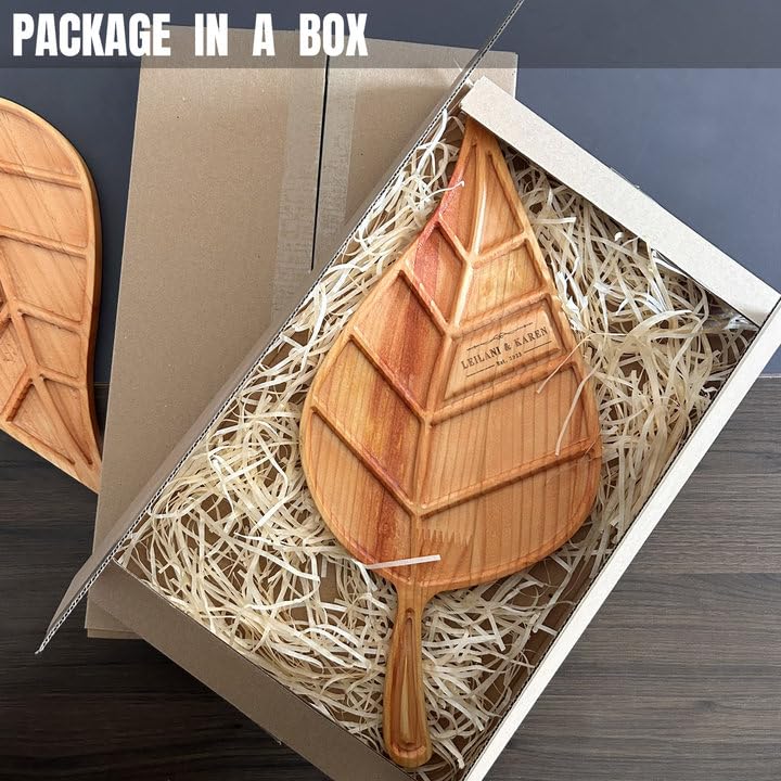 Personalized Leaf Shaped Charcuterie Board - Custom Wooden Engraved Cheese Board, Charcuterie Boards Gift Set for Kitchen and Home Decoration - Housewarming Gifts