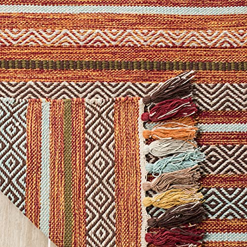 SAFAVIEH Montauk Collection Accent Rug - 3' x 5', Rust & Multi, Handmade Boho Stripe Fringe Cotton, Ideal for High Traffic Areas in Entryway, Living Room, Bedroom (MTK901D) - color: Rust/Multi, size: 3' x 5' (Rectangular)