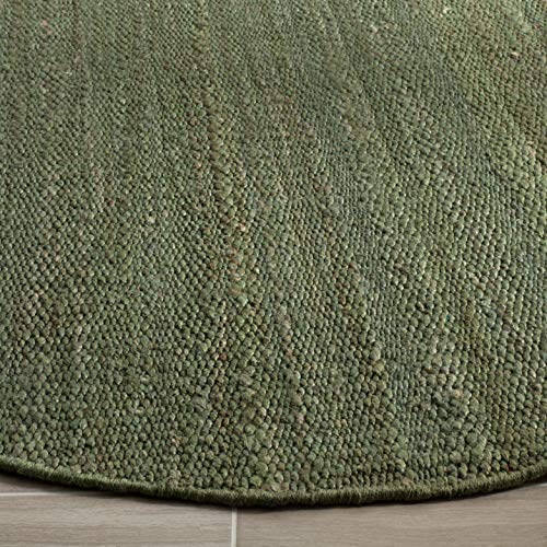 SAFAVIEH Natural Fiber Collection 6' Round Green NF368G Handmade Boho Fringe Woven Jute Area Rug - color: Green, size: 6' (Round)