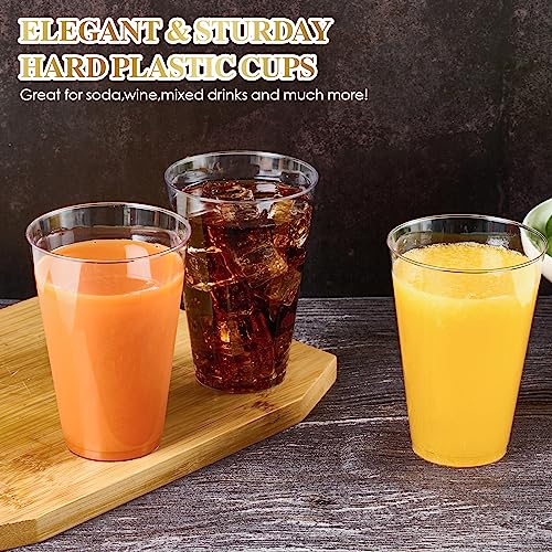 FOCUSLINE 100 Pack 14 oz Clear Plastic Cups, Disposable Drinking Cups | Heavy-Duty Hard Plastic, Reusable, Crack Resistant, Ideal for Weddings, Parties, Thanksgiving, Halloween, Christmas - color: 14 oz Clear