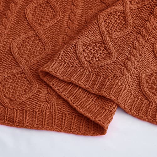 Homiest Rust Cable Knit Throw Blanket Set of 3, with 2 Pillow Covers | Pure Acrylic, Lightweight & Breathable, All-Season Use, Machine Washable, Wrinkle & Fade Resistant, for Couch Bed And Sofa - color: Rust, size: 50 x 60 Inch Blanket & 18 x 18 Inch Pill