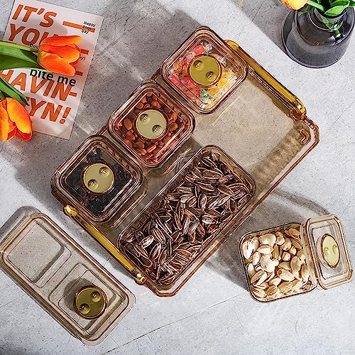 Divided Serving Dish with Lids & Handles, Clear Appetizer Tray Serving Platter with 5 Removable Stackable Snack Bowls for Fruit Candy Nuts Snacks Chips and Dips (Dark Green) - color: Dark Green