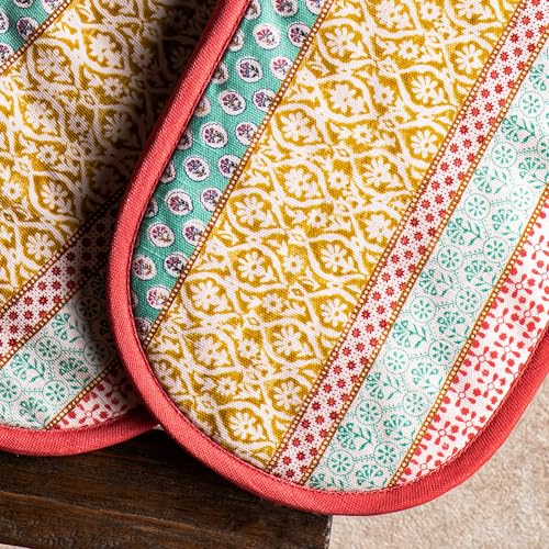 Maison d' Hermine Double Oven Mitts 100% Cotton Double Oven Glove (7"x35") | Heat Resistant BBQ Cooking Gloves with Loop Baking Grilling Kitchen Hotel Home Farmhouse Spring Summer - Provence - color: 002 - Provence, size: 7" x 35" (Double Oven Mitt)