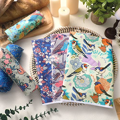 Redbaker 6 Pcs Bird Kitchen Towels Retro Floral Absorbent Dishcloth Set | Decorative Hand Towels with Birds Wildflower Prints, Kitchen Cleaning Cooking Baking, Housewarming Gift for Bird Lovers - style: Garden