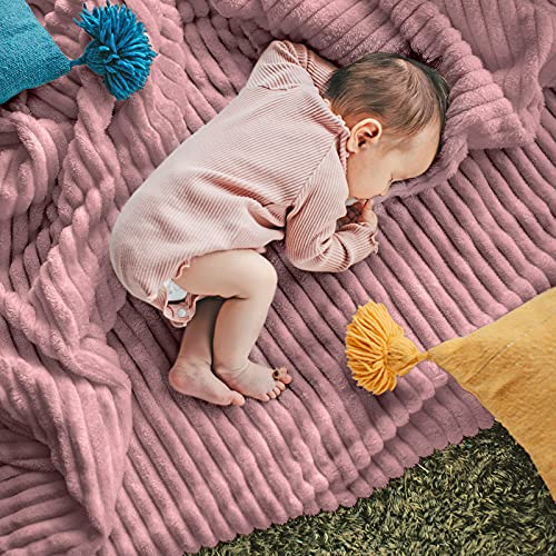 DISSA Fleece Blanket Throw Size – 51x63, Pink – Soft, Plush, Fluffy, Fuzzy, Warm, Cozy – Perfect Throw for Couch, Bed, Sofa - with Pompom Fringe - Flannel Blanket Throw Blanket - color: Pink, size: 51x63"
