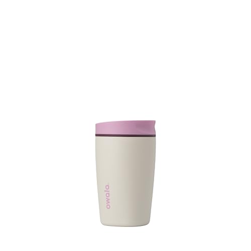 Owala SmoothSip Slider Insulated Stainless Steel Coffee Tumbler, Reusable Iced Coffee Cup, Hot Coffee Travel Mug, BPA Free 12 oz, Pink/Tan (Daybreak) - color: Daybreak, size: 12 Ounces, style: No Handle