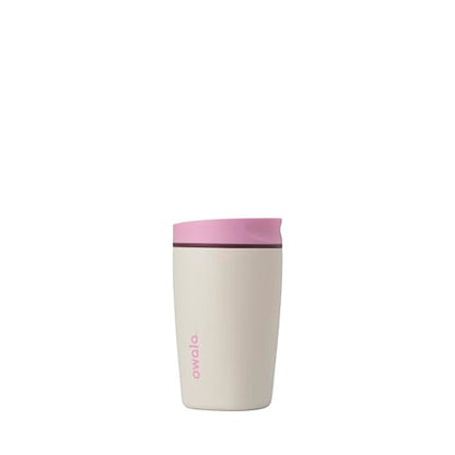 Owala SmoothSip Slider Insulated Stainless Steel Coffee Tumbler, Reusable Iced Coffee Cup, Hot Coffee Travel Mug, BPA Free 12 oz, Pink/Tan (Daybreak) - color: Daybreak, size: 12 Ounces, style: No Handle