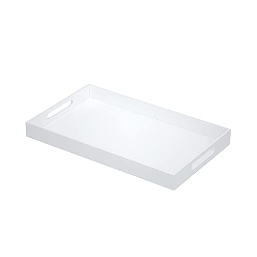 NIUBEE Acrylic Serving Tray 12x20 Inches -Spill Proof- White Decorative Tray Organiser for Ottoman Coffee Table Countertop with Handles - color: White, size: 20" x 12" x 2"
