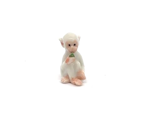 Handmade Adorable Mini Ceramic Animal Figurine – Porcelain Miniature Collectible Decor (White Capuchin Monkey) - style: White Capuchin Monkey