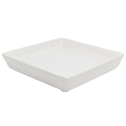 Square Ceramic Plant Saucer Tray 10 11 12 Inch White,12.4" OD x10.8 ID x1.4 Deep| Sturdy Heavy Duty Glazed Planter Drip Flower pots with Catch Basin for Indoor Outdoor Plants(12" White) - color: White, size: 12.4" x 12.4" x 1.4"