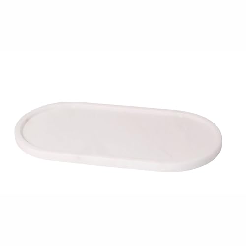 Marble Vanity Tray Organizer - 9.8"x5" Italy Natural Stone Decorative Tray，Jewelry, Perfume & Candle Display Tray，Bathroom Vanity, Dresser Top, Nightstand Decor - color: White Jade