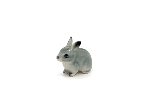 Handmade Adorable Mini Ceramic Animal Figurine – Porcelain Miniature Collectible Decor (Gray Ears Rabbit) - style: Gray Ears Rabbit